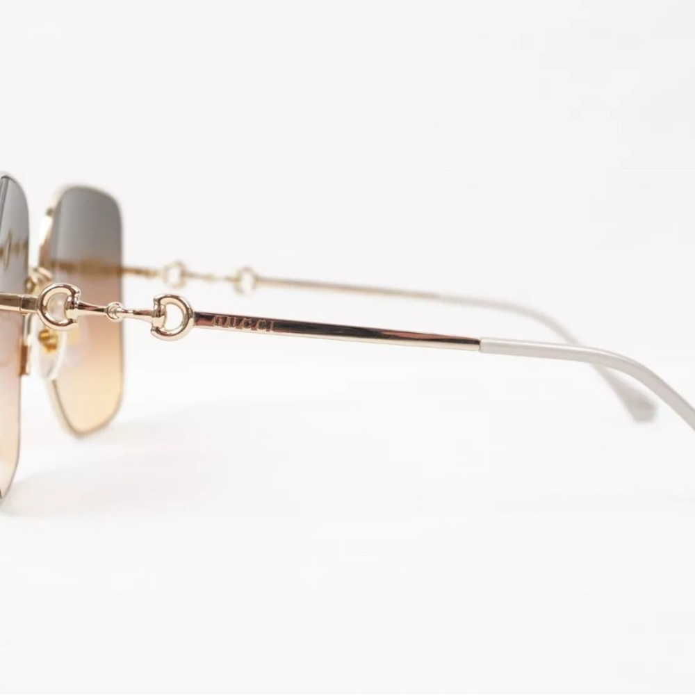 ❌SOLD❌ NWOT [Gucci] Oversized 70s Style Sunglasses Square Gold Frames/Brown Lens - Picture 5 of 14